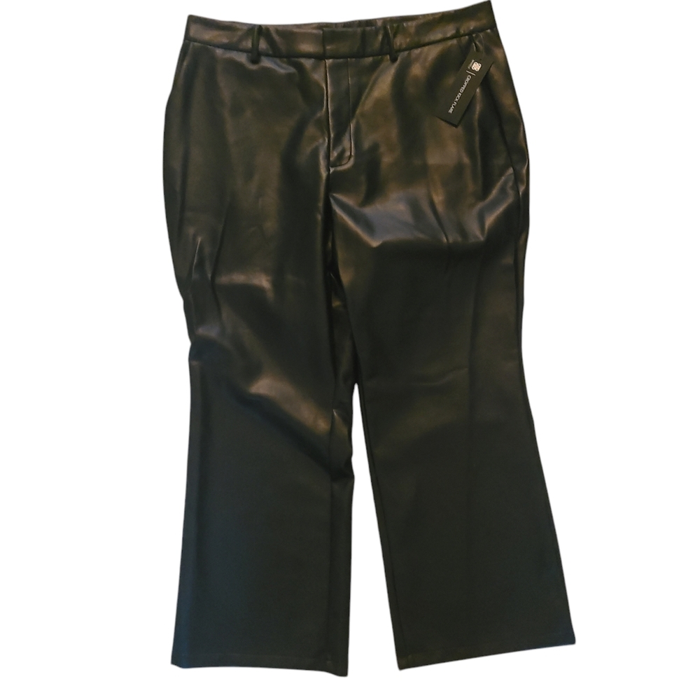 Bagatelle Collection Black Cropped Kick Flare Faux Leather Pants XL  NWT